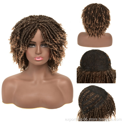 Short Hair Afro Kinky Curly Wigs With Bangs For Black Women African Synthetic Wigs Heat Resistant Fiber Mixed Brown